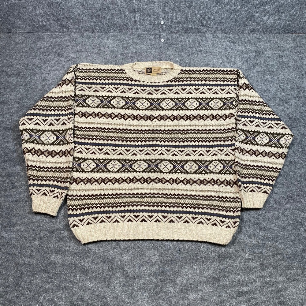 Lord Jeff Casual Classics Vintage Fair Isle Sweater Mens XL Tan Geometric USA